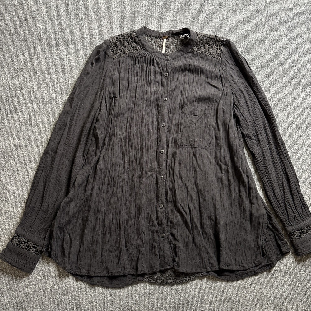 Free People The Best Button Down Shirt Women's Medium Oversized Black Gauzy